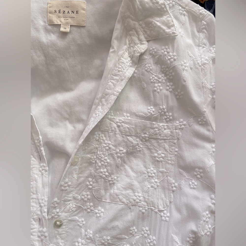 Sezane Adele Dress 6 White Embroidered - Picture 3 of 5